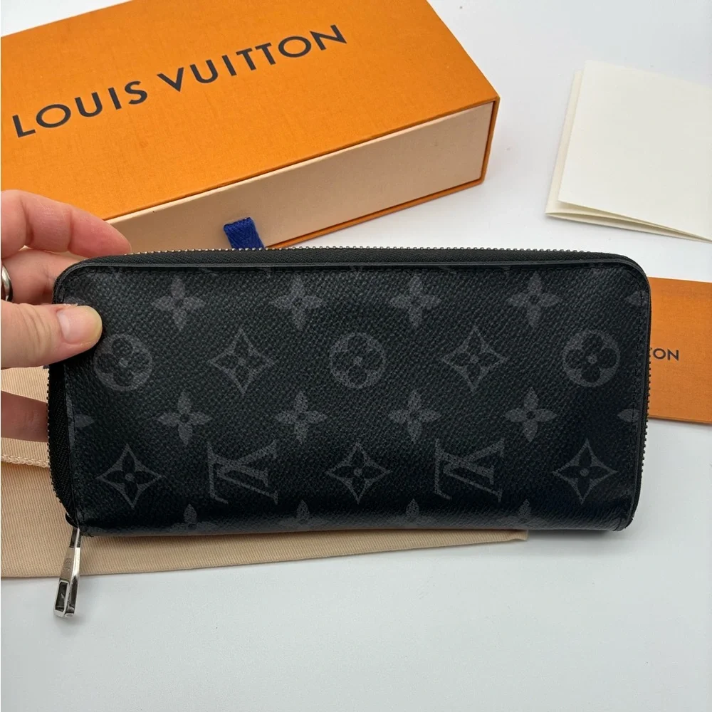 Louis Vuitton Black Monogram Eclipse zippy wallet with LV box and dust bag